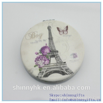 Newly PU small round mirrors with the Paris pattern pocket mirror
